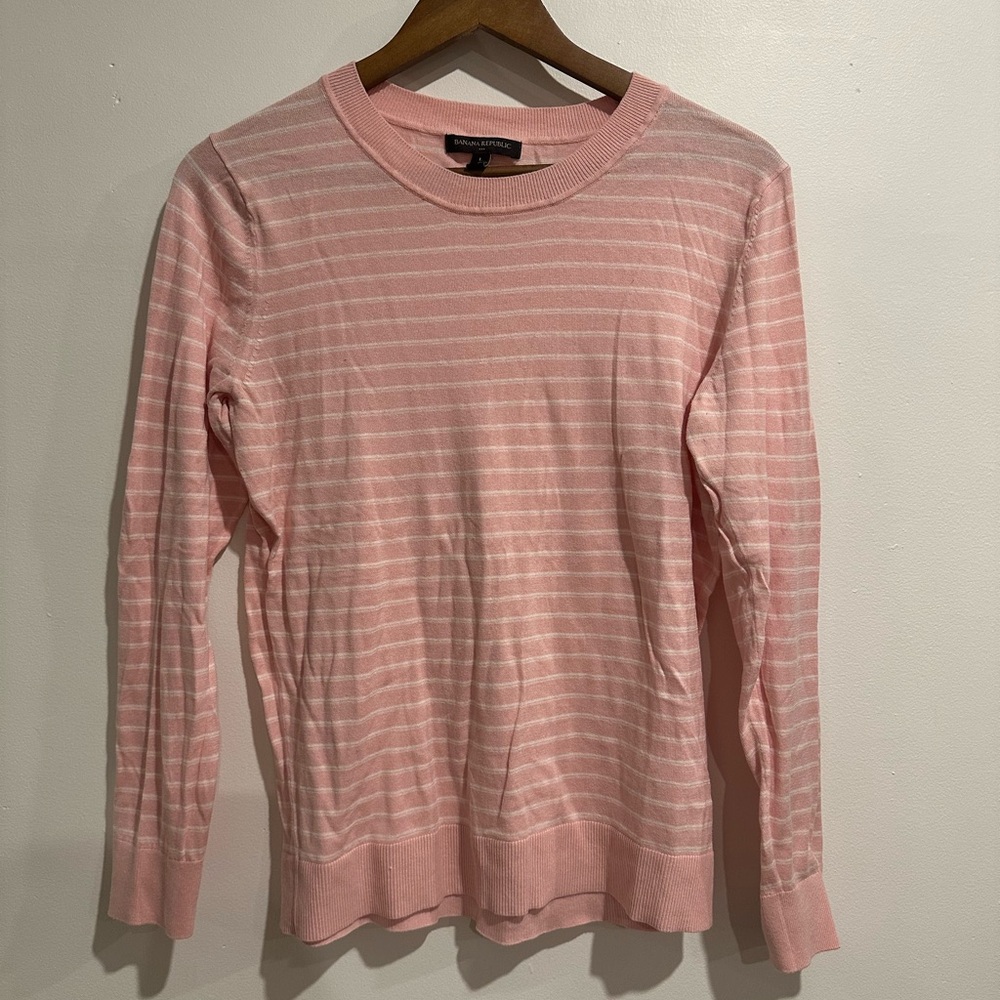 BANANA REPUBLIC Cotton Blend Pink Striped Girly Y2K Crew Neck Sweater Size‎ L